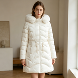 Janbo Women's Winter Waist-cinched Fur Collar Puffer Coat