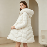 Janbo Women's Winter Waist-cinched Fur Collar Puffer Coat