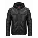 Janbo Men's Trendy Hooded Leather Jacket